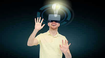 Image showing happy man in virtual reality headset or 3d glasses