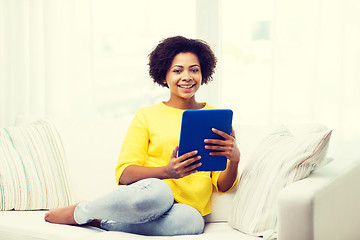 Image showing happy african american woman with tablet pc