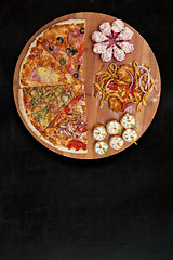 Image showing pizza and sushi f