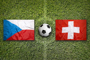 Image showing Czech Republic vs. Switzerland flags on soccer field