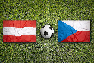 Image showing Austria vs. Czech Republic flags on soccer field