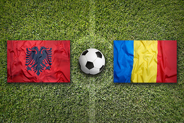 Image showing Albania vs. Romania flags on soccer field