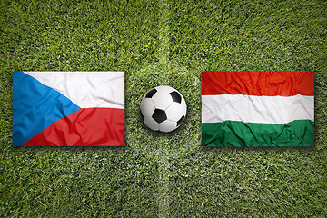 Image showing Czech Republic vs. Hungary flags on soccer field