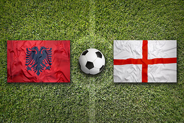 Image showing Albania vs. England flags on soccer field