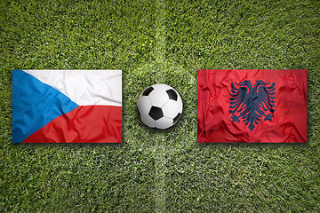 Image showing Czech Republic vs. Albania flags on soccer field