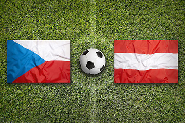 Image showing Czech Republic vs. Austria flags on soccer field