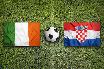 Image showing Ireland vs. Croatia flags on soccer field