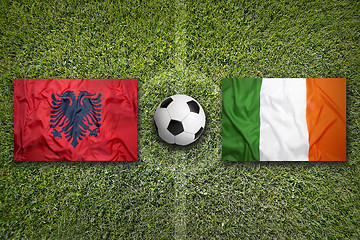 Image showing Albania vs. Ireland flags on soccer field