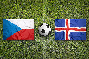 Image showing Czech Republic vs. Iceland flags on soccer field