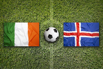 Image showing Ireland vs. Iceland flags on soccer field