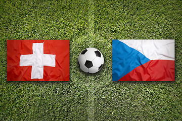 Image showing Switzerland vs. Czech Republic flags on soccer field