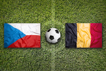 Image showing Czech Republic vs. Belgium flags on soccer field