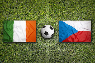 Image showing Ireland vs. Czech Republic flags on soccer field