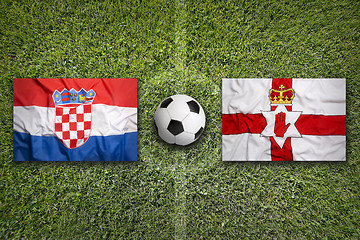 Image showing Croatia vs. Northern Ireland flags on soccer field