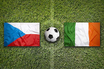 Image showing Czech Republic vs. Ireland flags on soccer field