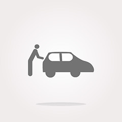 Image showing vector man and car on web icon (button) isolated on white