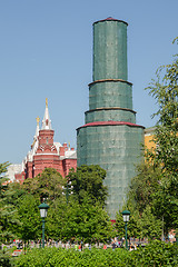 Image showing Moscow, Russia - August 11, 2015: Reconstruction of one of the towers of the Kremlin wall in Moscow