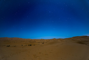 Image showing Stars at night over the dunes, Morocco