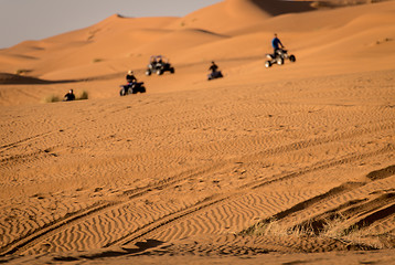 Image showing Quads on Sahara Desert. Merzouga, Morroco.