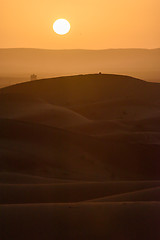 Image showing Sunset over the dunes, Morocco, Sahara Desert