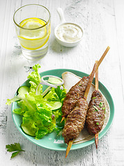 Image showing grilled minced meat skewers kebabs