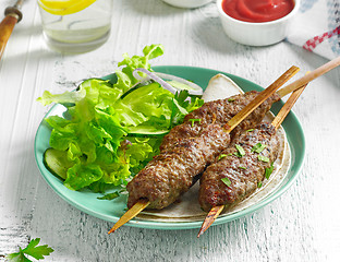 Image showing grilled minced meat skewers kebabs