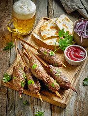 Image showing grilled minced meat skewers kebabs