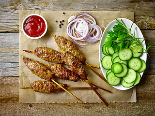 Image showing grilled minced meat skewers kebabs