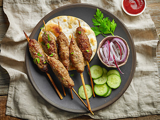 Image showing grilled minced meat skewers kebabs