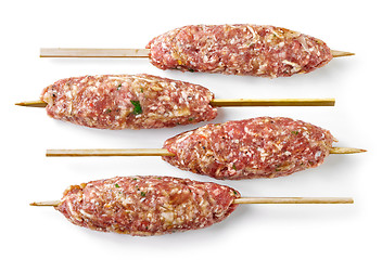 Image showing fresh raw minced lamb meat skewers