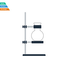 Image showing Flat design icon of chemistry flask griped in stand 