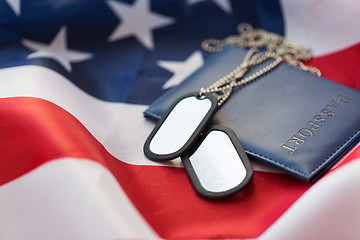 Image showing american flag, passport and military badge