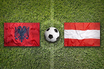 Image showing Albania vs. Austria flags on soccer field