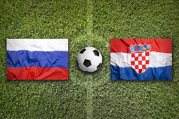 Image showing Russia vs. Croatia flags on soccer field