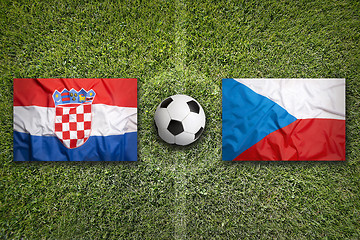 Image showing Croatia vs. Czech Republic flags on soccer field