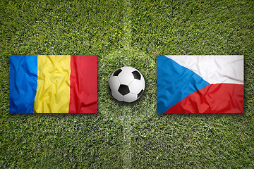 Image showing Romania vs. Czech Republic flags on soccer field