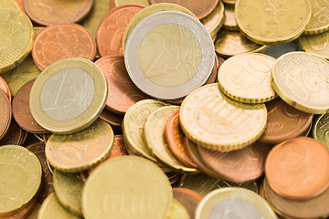 Image showing Heap of assorted Euro coins