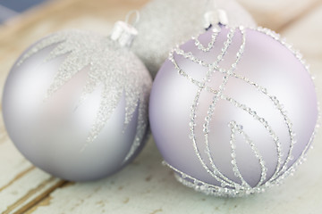 Image showing Decorated silver Christmas baubles