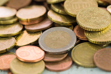 Image showing Heap of assorted Euro coins