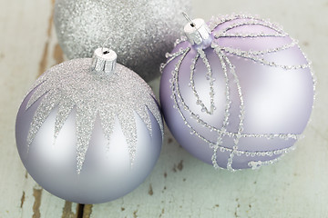 Image showing Decorated silver Christmas baubles