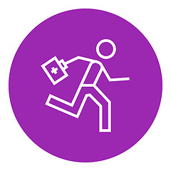 Image showing Paramedic running with first aid kit line icon.