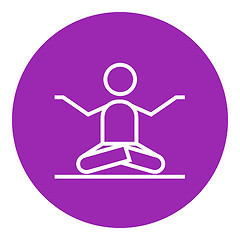 Image showing Man meditating in lotus pose line icon.