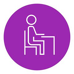 Image showing Student sitting on chair at the desk line icon.