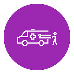 Image showing Man with patient and ambulance car line icon.