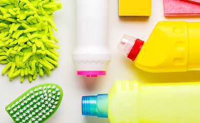 Image showing House cleaning products on white table