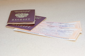 Image showing Volgograd, Russia - August 12, 2015: Passport of the citizen of the Russian Federation and train tickets