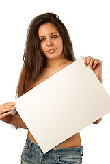 Image showing sexy nude woman holding blank banner