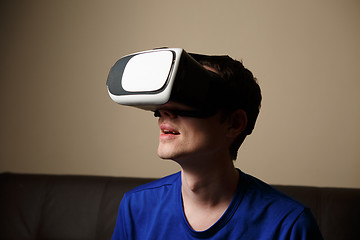 Image showing Man wearing virtual reality goggles.