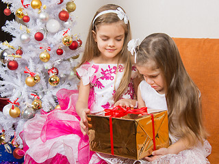 Image showing The older girl gives younger unwanted gift