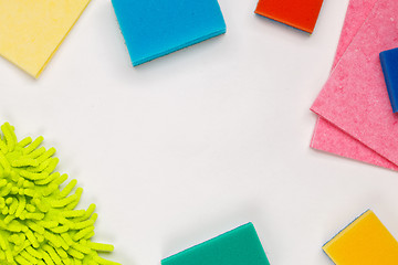 Image showing House cleaning products on white table